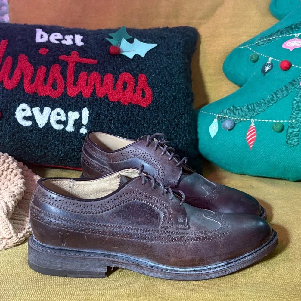 FRYE Mens Dark Brown Leather Wingtip Oxford Brogue Shoes Made‎ in Mexico Size 8